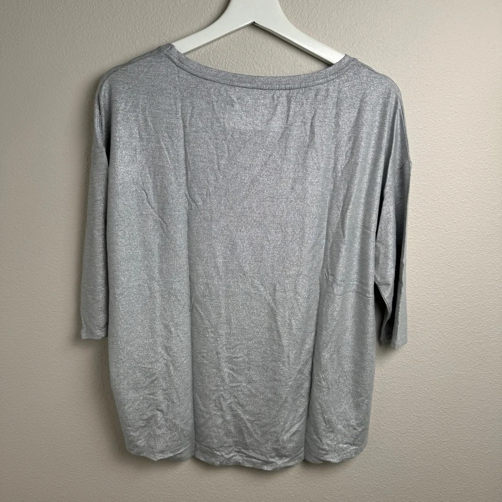 Majestic Filatures Metal Grey Metallic Elbow‎ Length Viscose T Shirt NEW - Picture 4 of 10